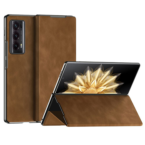 Luxury Leather Matte Finish and Plastic Back Cover Case ZL2 for Huawei Honor Magic V2 Ultimate 5G Brown