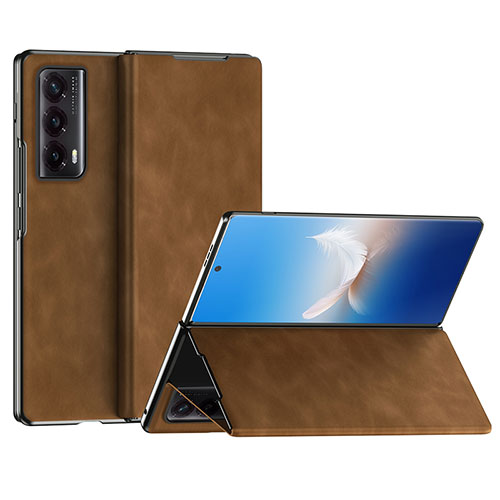 Luxury Leather Matte Finish and Plastic Back Cover Case ZL2 for Huawei Honor Magic Vs2 5G Brown