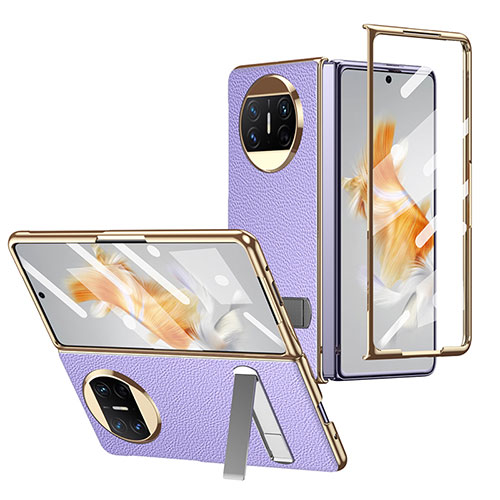 Luxury Leather Matte Finish and Plastic Back Cover Case ZL2 for Huawei Mate X5 Purple