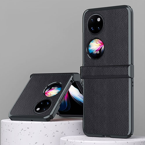 Luxury Leather Matte Finish and Plastic Back Cover Case ZL2 for Huawei P50 Pocket Black