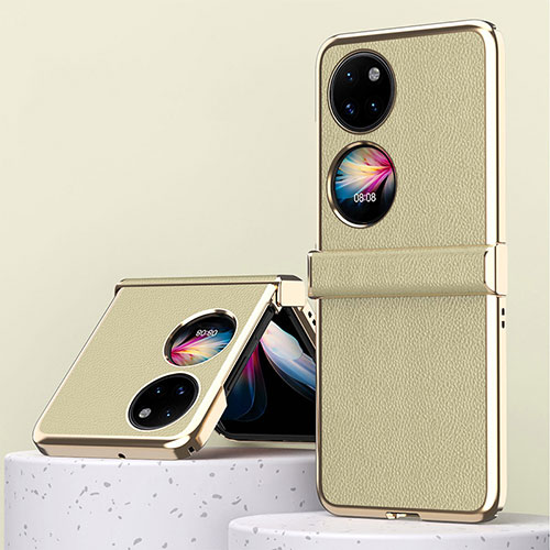 Luxury Leather Matte Finish and Plastic Back Cover Case ZL2 for Huawei P50 Pocket Gold