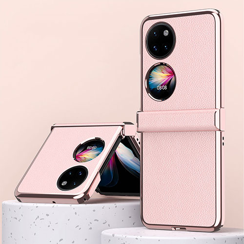 Luxury Leather Matte Finish and Plastic Back Cover Case ZL2 for Huawei Pocket S Rose Gold