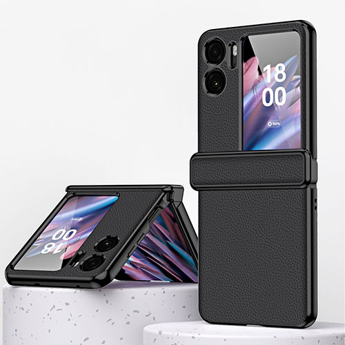 Luxury Leather Matte Finish and Plastic Back Cover Case ZL2 for Oppo Find N2 Flip 5G Black