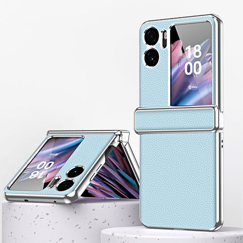 Luxury Leather Matte Finish and Plastic Back Cover Case ZL2 for Oppo Find N2 Flip 5G Mint Blue