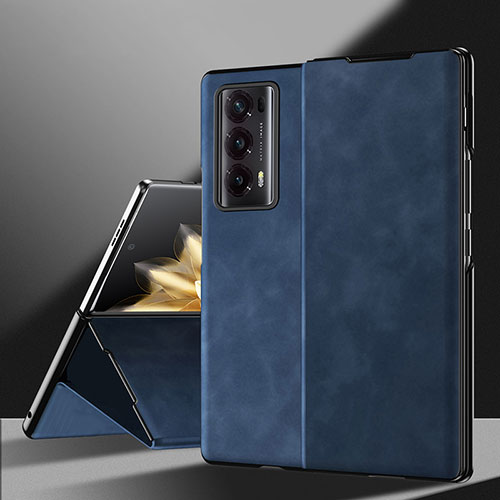 Luxury Leather Matte Finish and Plastic Back Cover Case ZL3 for Huawei Honor Magic V2 5G Blue