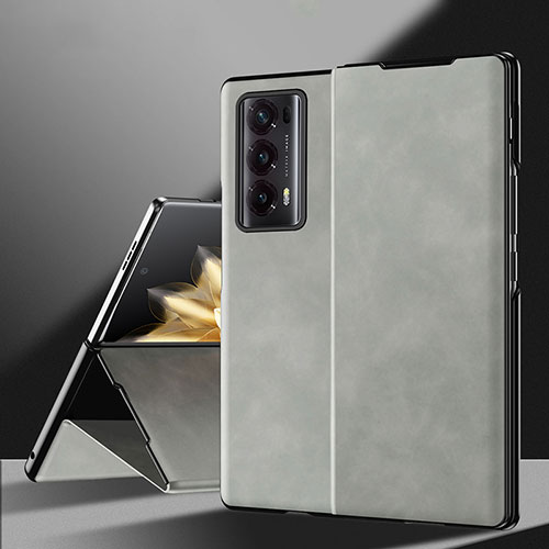 Luxury Leather Matte Finish and Plastic Back Cover Case ZL3 for Huawei Honor Magic V2 5G Gray