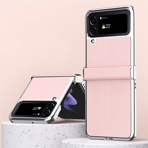 Luxury Leather Matte Finish and Plastic Back Cover Case ZL3 for Samsung Galaxy Z Flip4 5G Rose Gold