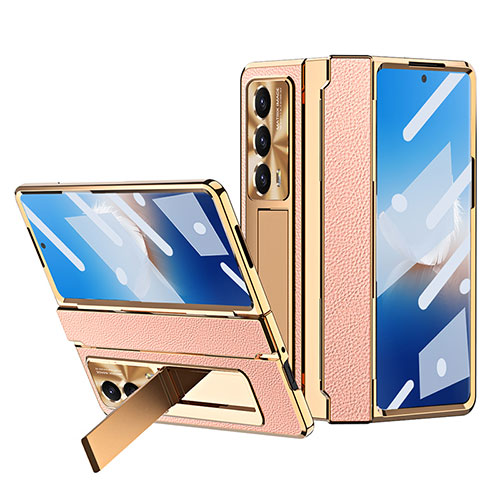 Luxury Leather Matte Finish and Plastic Back Cover Case ZL4 for Huawei Honor Magic Vs2 5G Rose Gold