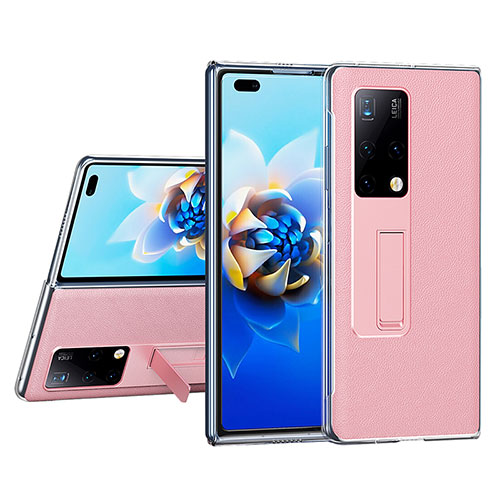 Luxury Leather Matte Finish and Plastic Back Cover Case ZL4 for Huawei Mate X2 Pink