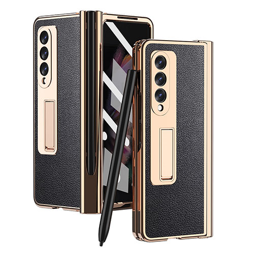 Luxury Leather Matte Finish and Plastic Back Cover Case ZL4 for Samsung Galaxy Z Fold3 5G Black