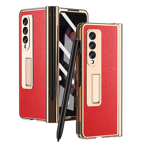 Luxury Leather Matte Finish and Plastic Back Cover Case ZL4 for Samsung Galaxy Z Fold3 5G Red