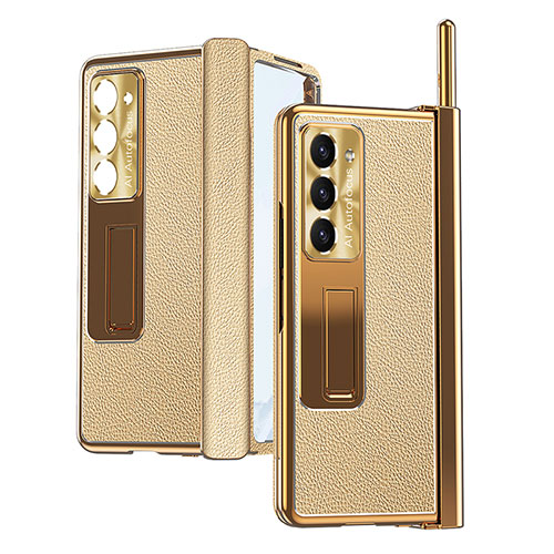 Luxury Leather Matte Finish and Plastic Back Cover Case ZL4 for Samsung Galaxy Z Fold5 5G Gold