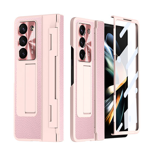 Luxury Leather Matte Finish and Plastic Back Cover Case ZL4 for Samsung Galaxy Z Fold5 5G Pink