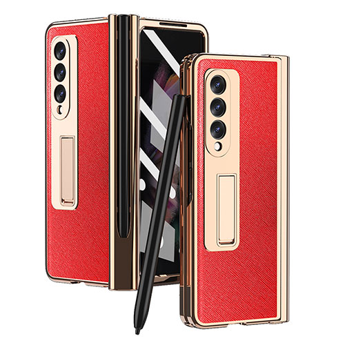 Luxury Leather Matte Finish and Plastic Back Cover Case ZL5 for Samsung Galaxy Z Fold3 5G Red