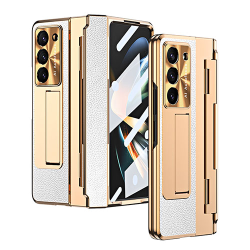 Luxury Leather Matte Finish and Plastic Back Cover Case ZL5 for Samsung Galaxy Z Fold5 5G White