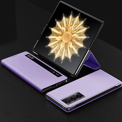 Luxury Leather Matte Finish and Plastic Back Cover Case ZL6 for Huawei Honor Magic V2 5G Purple