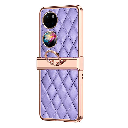 Luxury Leather Matte Finish and Plastic Back Cover Case ZL6 for Huawei P60 Pocket Purple