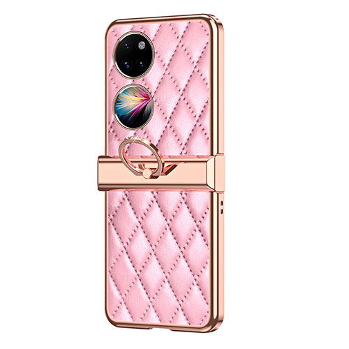 Luxury Leather Matte Finish and Plastic Back Cover Case ZL6 for Huawei P60 Pocket Rose Gold