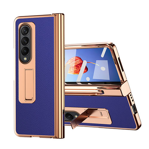 Luxury Leather Matte Finish and Plastic Back Cover Case ZL6 for Samsung Galaxy Z Fold3 5G Blue