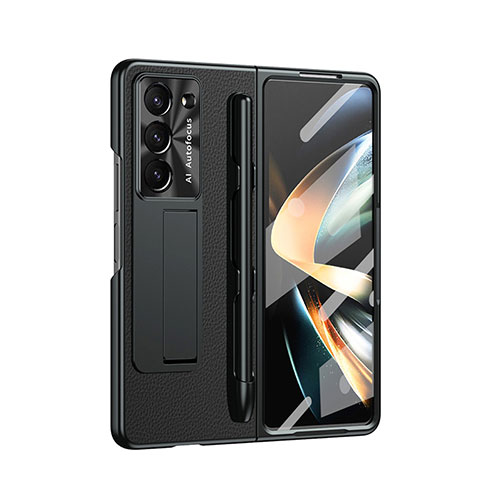 Luxury Leather Matte Finish and Plastic Back Cover Case ZL6 for Samsung Galaxy Z Fold5 5G Black