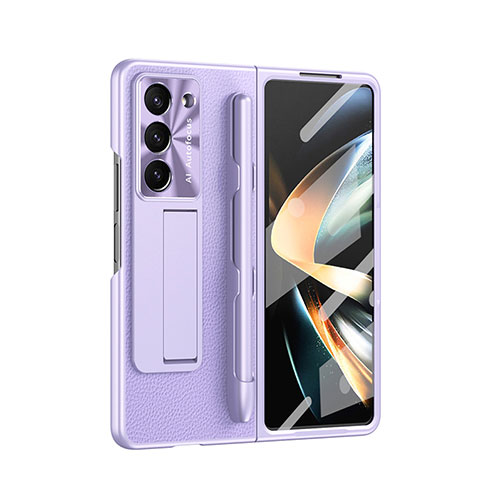 Luxury Leather Matte Finish and Plastic Back Cover Case ZL6 for Samsung Galaxy Z Fold5 5G Purple