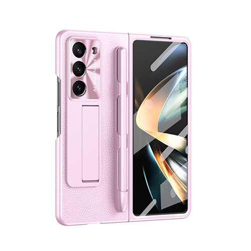 Luxury Leather Matte Finish and Plastic Back Cover Case ZL6 for Samsung Galaxy Z Fold5 5G Rose Gold