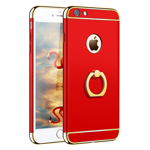 Luxury Metal Frame and Plastic Back Case with Finger Ring Stand A01 for Apple iPhone 6 Red