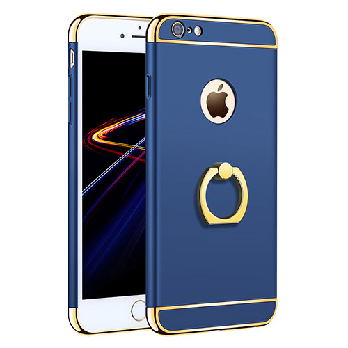 Luxury Metal Frame and Plastic Back Case with Finger Ring Stand A01 for Apple iPhone 6S Blue