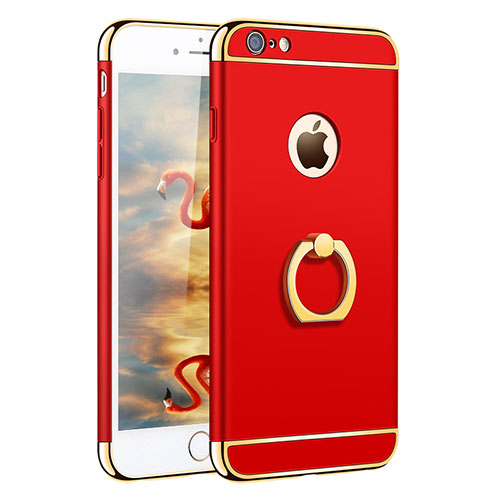 Luxury Metal Frame and Plastic Back Case with Finger Ring Stand A01 for Apple iPhone 6S Red