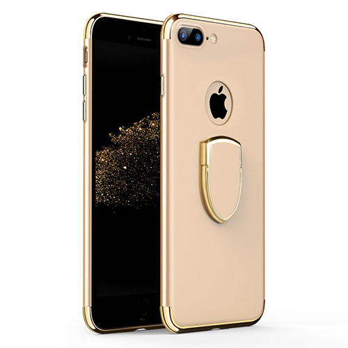 Luxury Metal Frame and Plastic Back Case with Finger Ring Stand A03 for Apple iPhone 7 Plus Gold