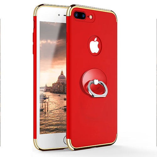 Luxury Metal Frame and Plastic Back Case with Finger Ring Stand A04 for Apple iPhone 7 Plus Red