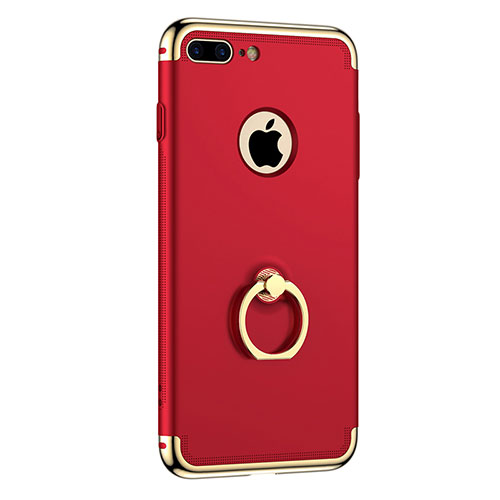 Luxury Metal Frame and Plastic Back Case with Finger Ring Stand for Apple iPhone 7 Plus Red