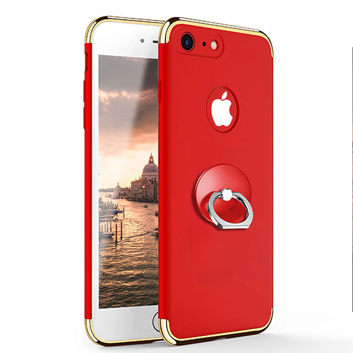 Luxury Metal Frame and Plastic Back Case with Finger Ring Stand for Apple iPhone 7 Red