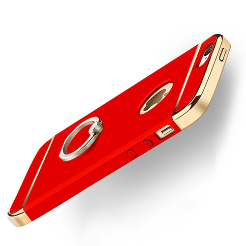 Luxury Metal Frame and Plastic Back Case with Finger Ring Stand for Apple iPhone SE Red