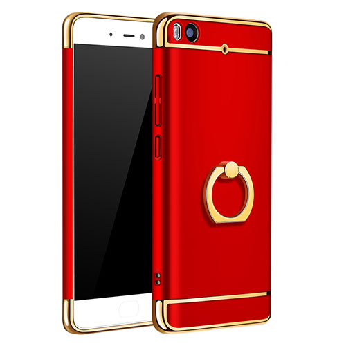 Luxury Metal Frame and Plastic Back Case with Finger Ring Stand for Xiaomi Mi 5S Red