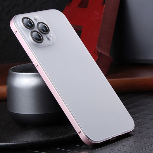 Luxury Metal Frame and Plastic Back Cover Case LF2 for Apple iPhone 14 Pro Rose Gold