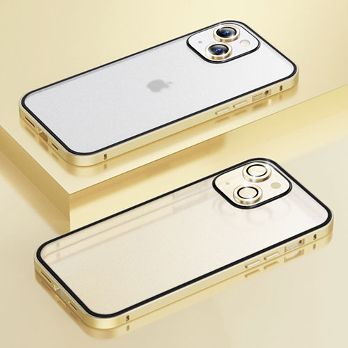 Luxury Metal Frame and Plastic Back Cover Case LF3 for Apple iPhone 15 Plus Gold