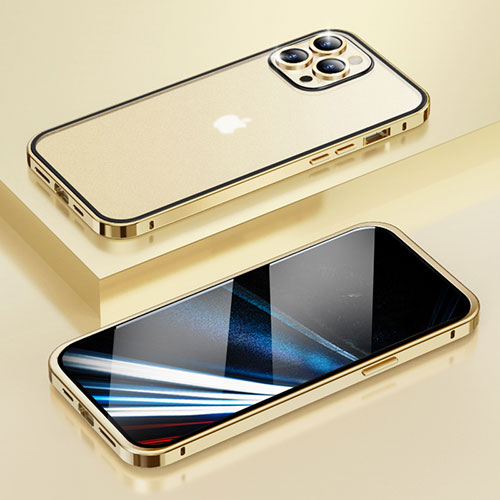 Luxury Metal Frame and Plastic Back Cover Case LF4 for Apple iPhone 13 Pro Max Gold