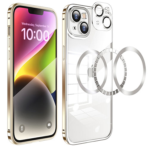 Luxury Metal Frame and Plastic Back Cover Case LF5 for Apple iPhone 14 Plus Gold