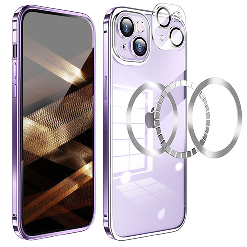 Luxury Metal Frame and Plastic Back Cover Case LF5 for Apple iPhone 15 Purple