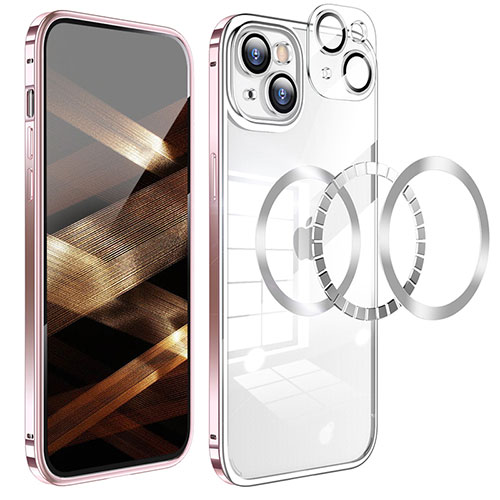 Luxury Metal Frame and Plastic Back Cover Case LF5 for Apple iPhone 15 Rose Gold