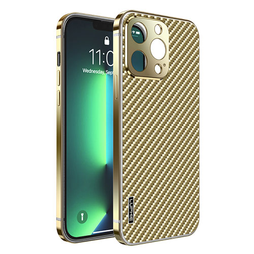 Luxury Metal Frame and Plastic Back Cover Case LF6 for Apple iPhone 13 Pro Gold