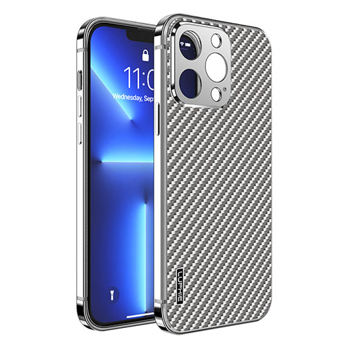 Luxury Metal Frame and Plastic Back Cover Case LF6 for Apple iPhone 13 Pro Max Silver