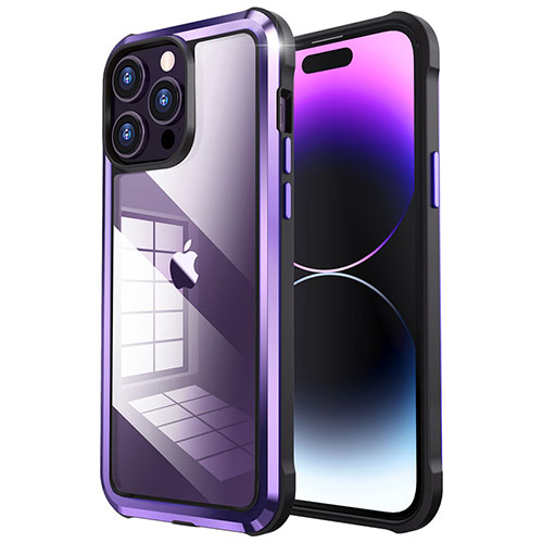 Luxury Metal Frame and Plastic Back Cover Case LF6 for Apple iPhone 14 Pro Max Purple