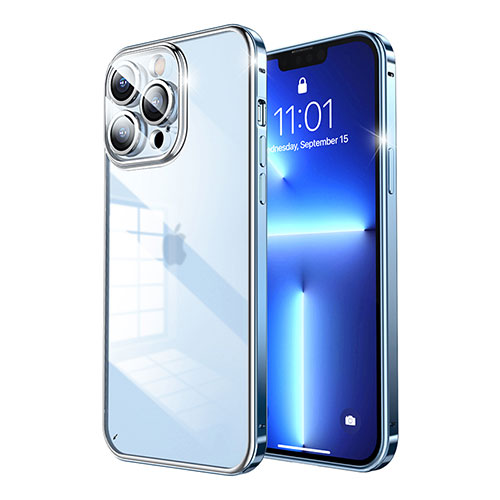 Luxury Metal Frame and Plastic Back Cover Case LF7 for Apple iPhone 13 Pro Max Blue