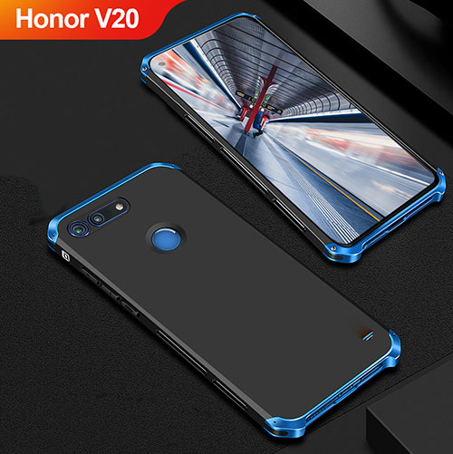 Luxury Metal Frame and Plastic Back Cover Case M01 for Huawei Honor V20 Blue and Black