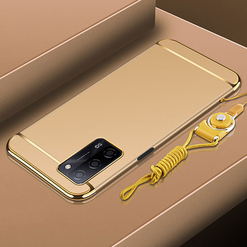 Luxury Metal Frame and Plastic Back Cover Case P01 for Oppo A55 5G Gold