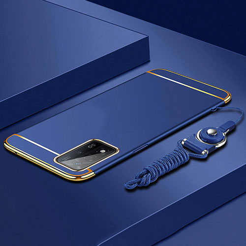 Luxury Metal Frame and Plastic Back Cover Case P01 for Oppo A93s 5G Blue
