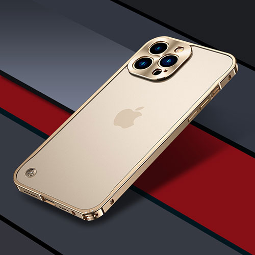 Luxury Metal Frame and Plastic Back Cover Case QC1 for Apple iPhone 13 Pro Gold