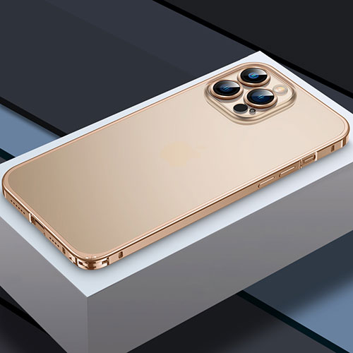Luxury Metal Frame and Plastic Back Cover Case QC3 for Apple iPhone 13 Pro Gold